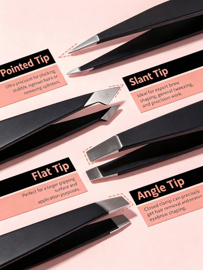 6pcs/Set, Eyebrow & Eyelash Grooming Kit, Includes 4 Tweezers 1 Beauty Scissors 1 Eyelash Brush, Professional Makeup & Beauty Tools, Eyebrow Tweezers, Eyebrow Scissors, Travel Portable Set, Suitable F