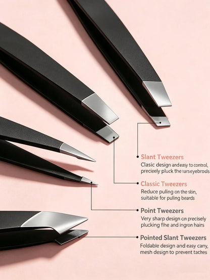 6pcs/Set, Eyebrow & Eyelash Grooming Kit, Includes 4 Tweezers 1 Beauty Scissors 1 Eyelash Brush, Professional Makeup & Beauty Tools, Eyebrow Tweezers, Eyebrow Scissors, Travel Portable Set, Suitable F