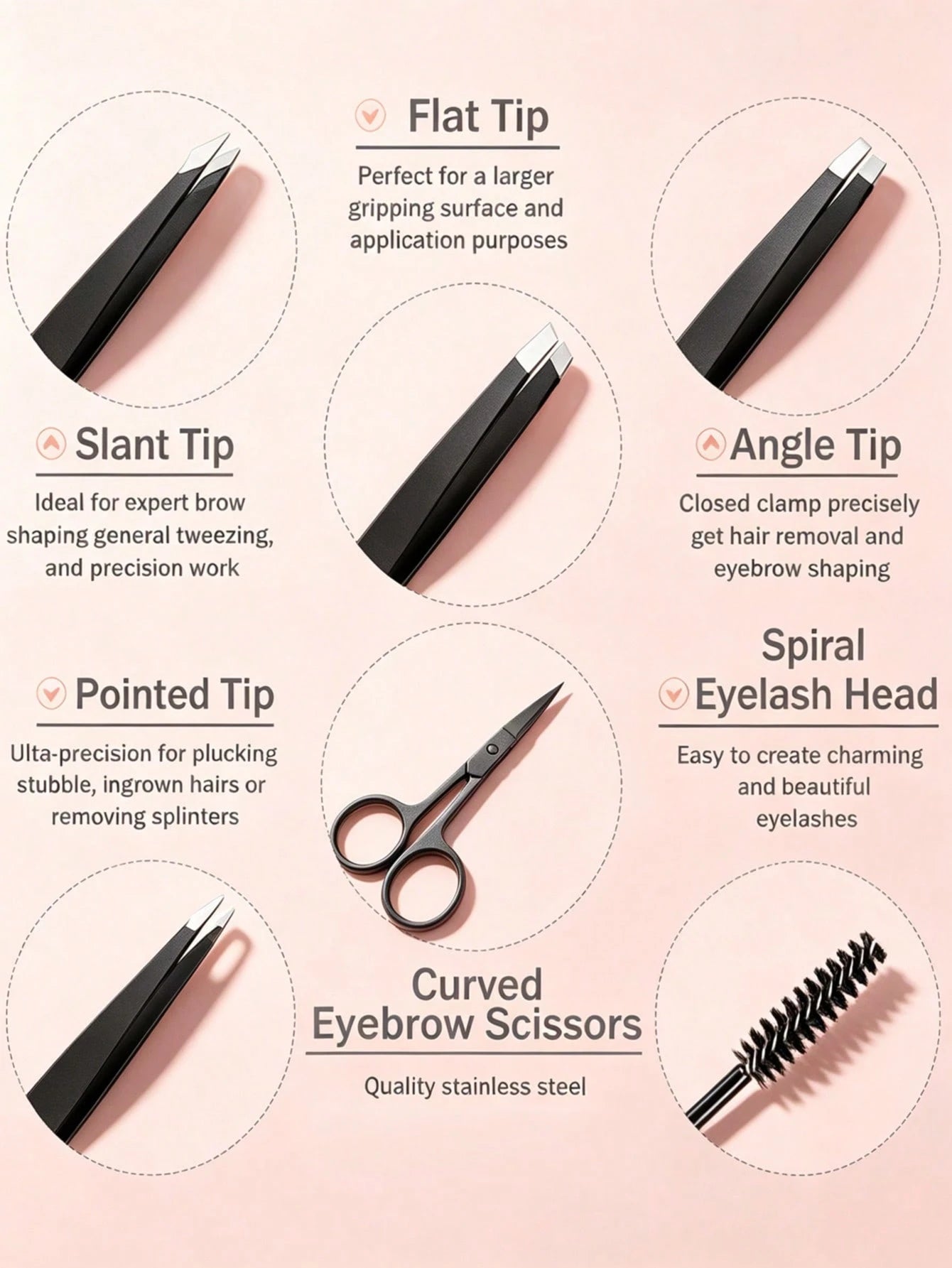 6pcs/Set, Eyebrow & Eyelash Grooming Kit, Includes 4 Tweezers 1 Beauty Scissors 1 Eyelash Brush, Professional Makeup & Beauty Tools, Eyebrow Tweezers, Eyebrow Scissors, Travel Portable Set, Suitable F