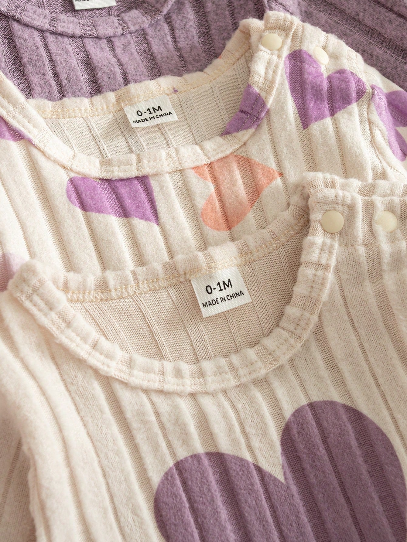 6pcs/Set Newborn Baby Girls Autumn 2025 New Arrival Heart Print & Solid Color Round Neck Long Sleeve Top With Snap Closure, Casual Long Pants, 3 Outfit Sets
