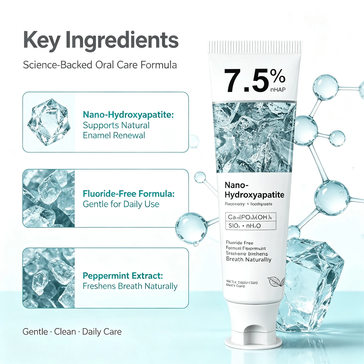 7.5% Nano-Hydroxyapatite Recovery + Toothpaste, Multi-Effect Oral Care Whitens, Repairs Enamel & Relieves Sensitivity, Crisp Mint Taste Plus Mild Composition, Ideal All-Season Whole Family Dental Gif