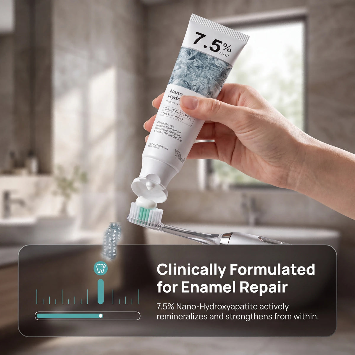 7.5% Nano-Hydroxyapatite Recovery + Toothpaste, Multi-Effect Oral Care Whitens, Repairs Enamel & Relieves Sensitivity, Crisp Mint Taste Plus Mild Composition, Ideal All-Season Whole Family Dental Gif