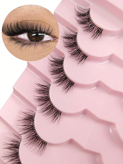7 Pairs Half Lashes Natural Look Cat Eye False Eyelashes Criss Crossed Eyelashes Clear Band Short 3D Faux Mink Eyelashes Accent Lashes End Lashes Corner Eyelashes 3/4 Lashes