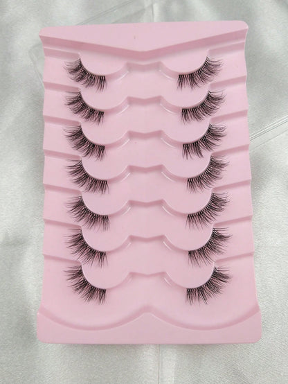 7 Pairs Half Lashes Natural Look Cat Eye False Eyelashes Criss Crossed Eyelashes Clear Band Short 3D Faux Mink Eyelashes Accent Lashes End Lashes Corner Eyelashes 3/4 Lashes