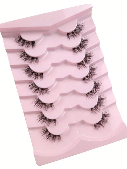 7 Pairs Half Lashes Natural Look Cat Eye False Eyelashes Criss Crossed Eyelashes Clear Band Short 3D Faux Mink Eyelashes Accent Lashes End Lashes Corner Eyelashes 3/4 Lashes