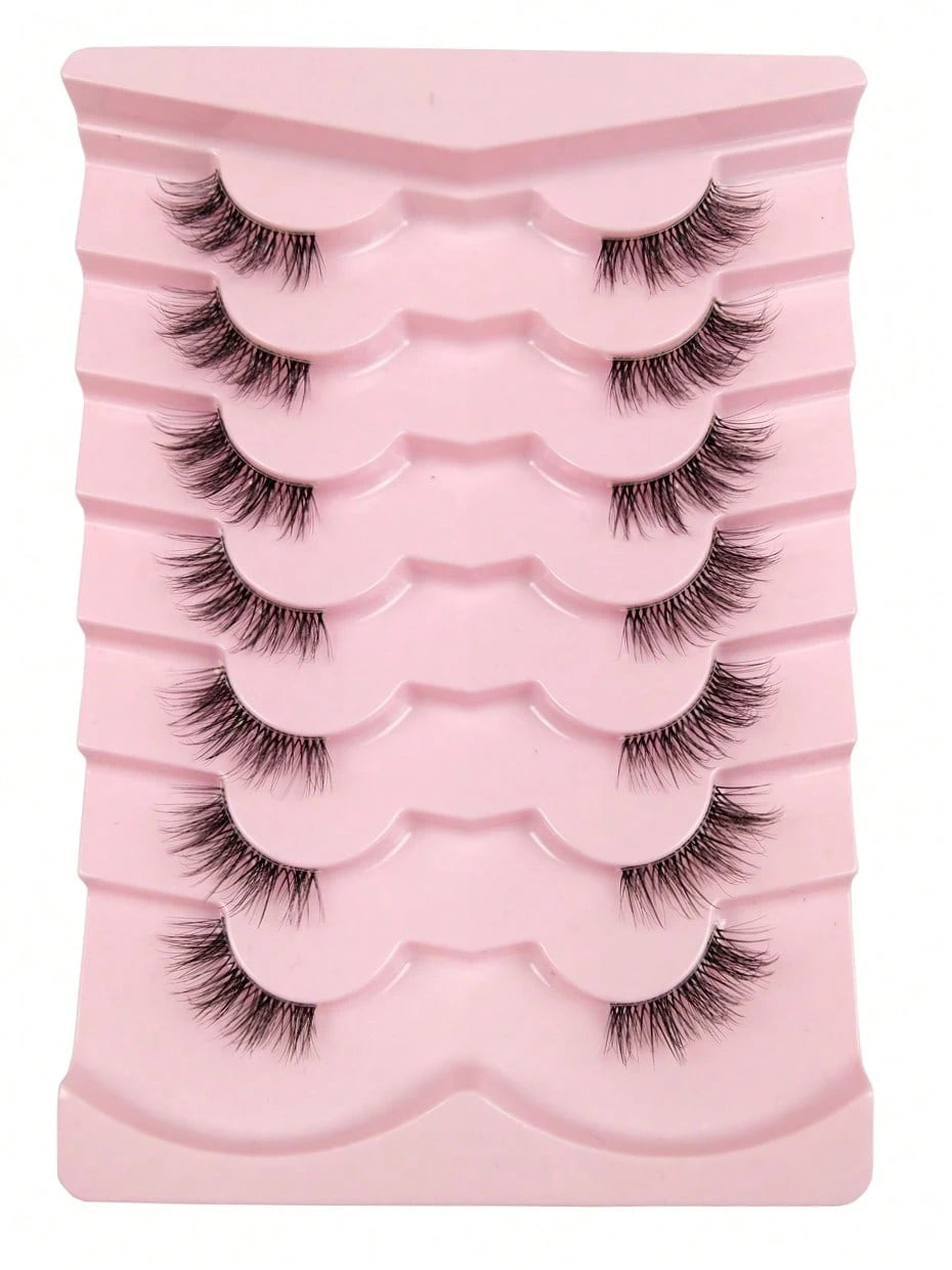 7 Pairs Half Lashes Natural Look Cat Eye False Eyelashes Criss Crossed Eyelashes Clear Band Short 3D Faux Mink Eyelashes Accent Lashes End Lashes Corner Eyelashes 3/4 Lashes