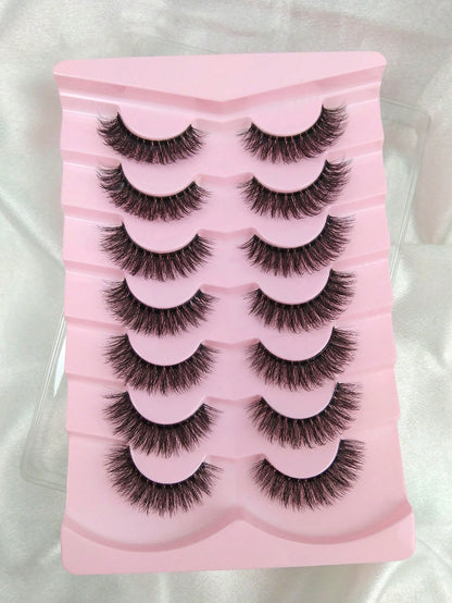 7 Pairs Natural Look False Eyelashes Transparent Band Faux Mink Lashes 3D False Eyelashes Curly Eyelashes Full Lash Strip Lengthening And Curling Makeup Beauty Strip Lashes, Lashes, Eyelashes, Fake La