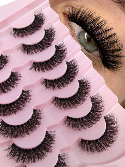 7 Pairs Natural Look False Eyelashes Transparent Band Faux Mink Lashes 3D False Eyelashes Curly Eyelashes Full Lash Strip Lengthening And Curling Makeup Beauty Strip Lashes, Lashes, Eyelashes, Fake La