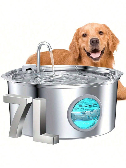 7L Large Capacity Intelligent 304 Stainless Steel Dog Water Dispenser, With Viewing Window, Automatic Water Feeder, Quiet, USB Powered, Not Waterproof, Suitable For Dogs, Battery Not Included