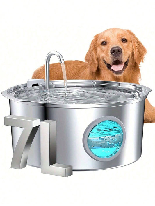 7L Large Capacity Intelligent 304 Stainless Steel Dog Water Dispenser, With Viewing Window, Automatic Water Feeder, Quiet, USB Powered, Not Waterproof, Suitable For Dogs, Battery Not Included
