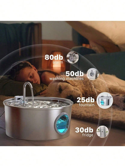 7L Large Capacity Intelligent 304 Stainless Steel Dog Water Dispenser, With Viewing Window, Automatic Water Feeder, Quiet, USB Powered, Not Waterproof, Suitable For Dogs, Battery Not Included