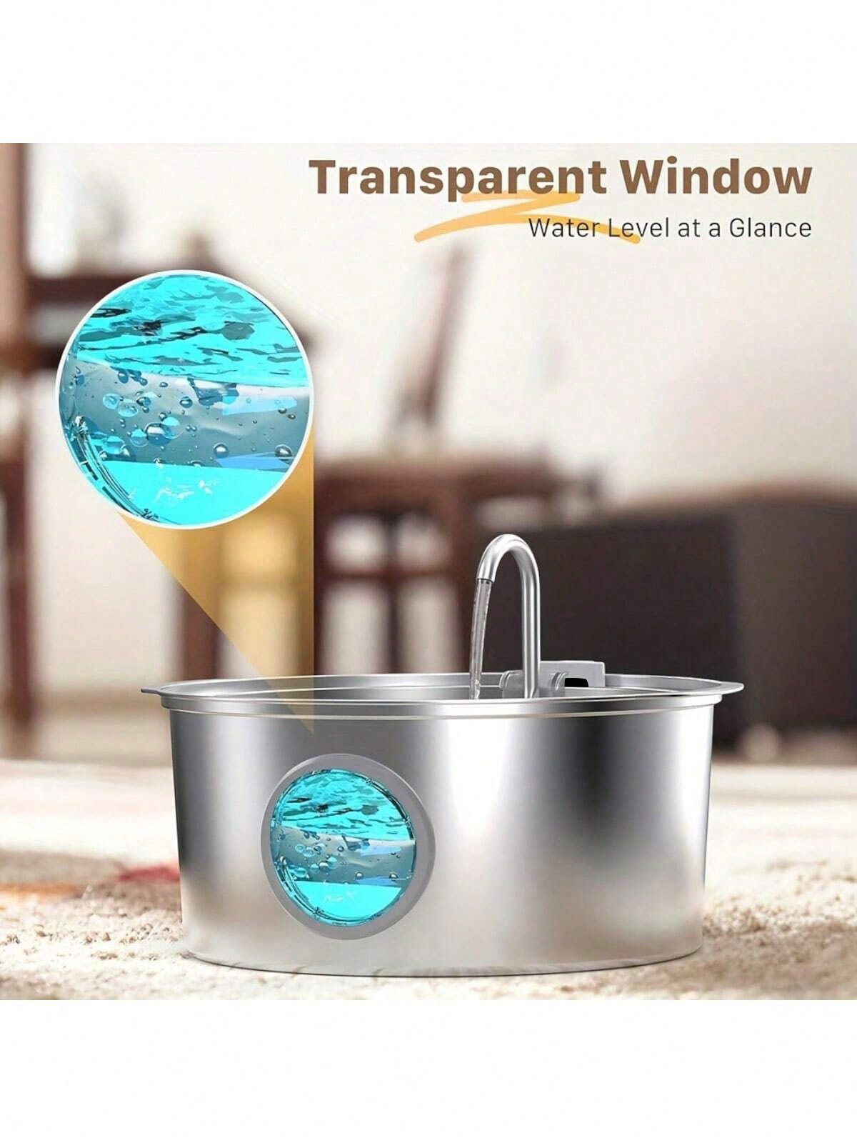 7L Large Capacity Intelligent 304 Stainless Steel Dog Water Dispenser, With Viewing Window, Automatic Water Feeder, Quiet, USB Powered, Not Waterproof, Suitable For Dogs, Battery Not Included