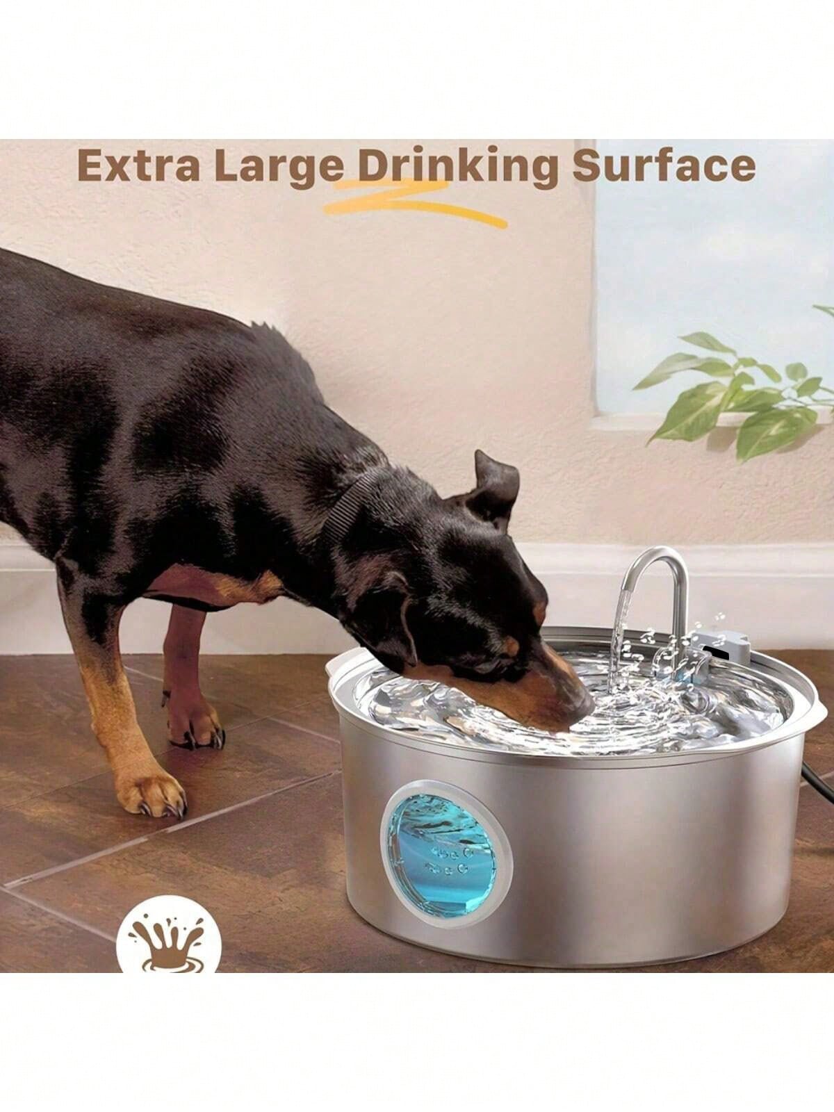 7L Large Capacity Intelligent 304 Stainless Steel Dog Water Dispenser, With Viewing Window, Automatic Water Feeder, Quiet, USB Powered, Not Waterproof, Suitable For Dogs, Battery Not Included
