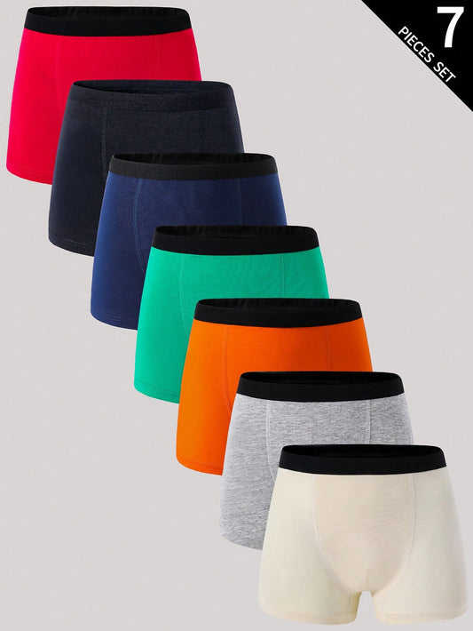 7pcs Boys' Soft Cotton Breathable Briefs, Navy Blue Black Orange Cream White Night Sleep Summer