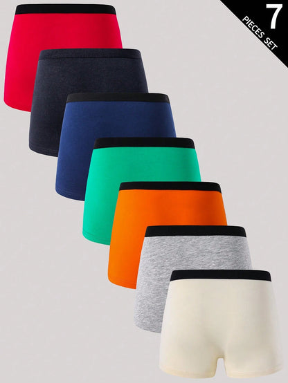 7pcs Boys' Soft Cotton Breathable Briefs, Navy Blue Black Orange Cream White Night Sleep Summer