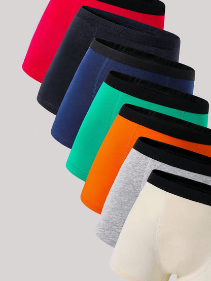 7pcs Boys' Soft Cotton Breathable Briefs, Navy Blue Black Orange Cream White Night Sleep Summer