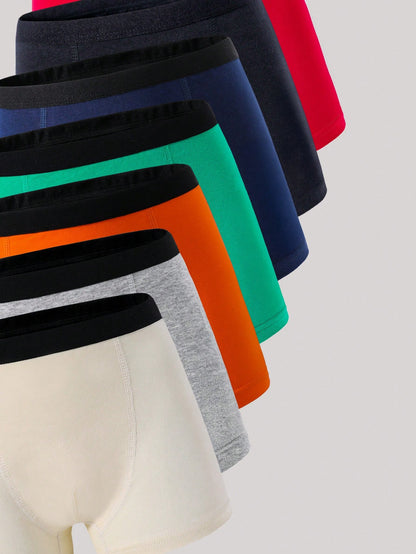 7pcs Boys' Soft Cotton Breathable Briefs, Navy Blue Black Orange Cream White Night Sleep Summer
