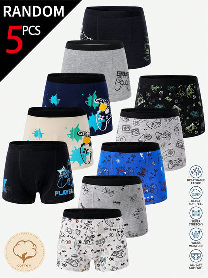 7pcs Boys' Soft Cotton Breathable Briefs, Navy Blue Black Orange Cream White Night Sleep Summer