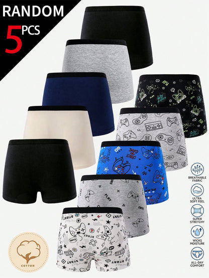 7pcs Boys' Soft Cotton Breathable Briefs, Navy Blue Black Orange Cream White Night Sleep Summer