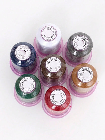 7pcs Embroidered Thread Set, Multi-Color Machine Embroidery Thread, Sewing Embroidery Universal Thread, Shiny Glossy Thread, Suitable For Clothing Decoration, Patching, DIY Handmade Sewing Supplies