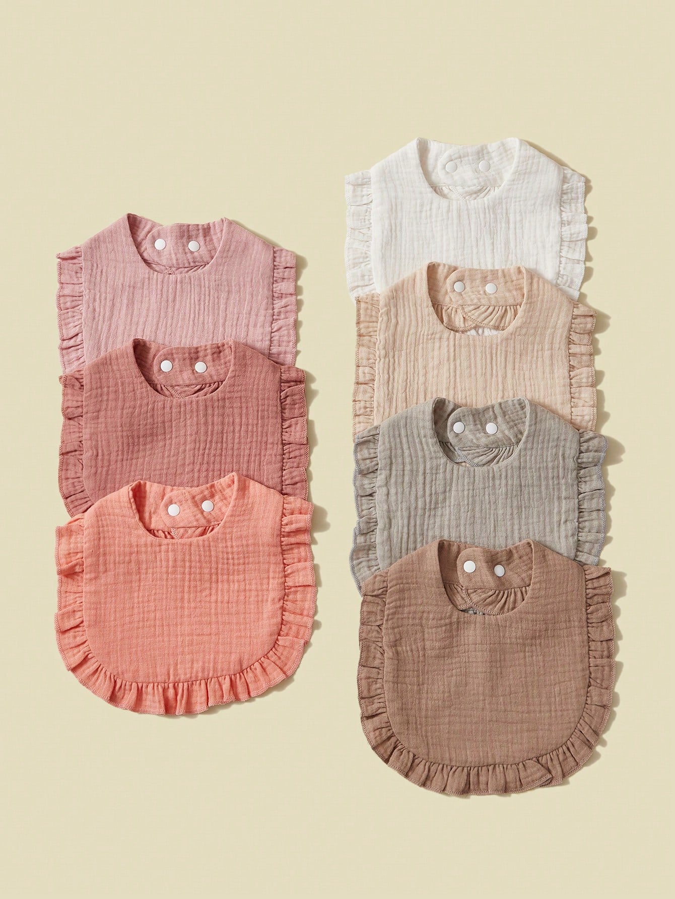 7pcs/Set Baby Bibs With Lace Trim, Pure Cotton Soft Fabric, Solid Colors In Pink Tones