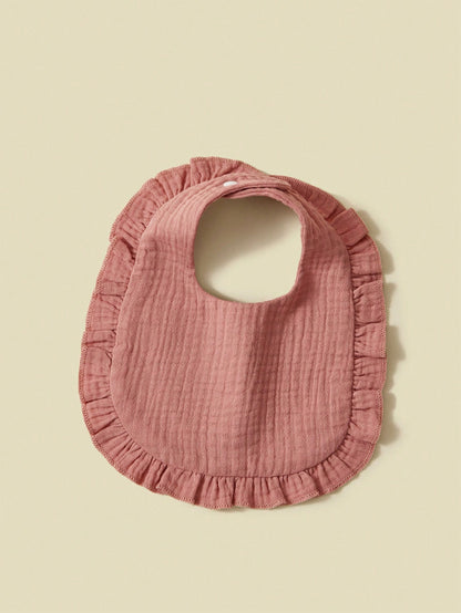 7pcs/Set Baby Bibs With Lace Trim, Pure Cotton Soft Fabric, Solid Colors In Pink Tones