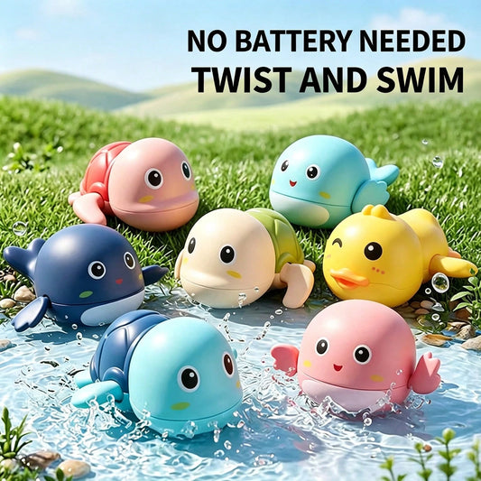 7Pcs Wind-Up Baby Bath Toys, No Battery Swimming Turtle Dolphin Duck Water Play Toy For Toddler Bathtub Pool Summer Gift