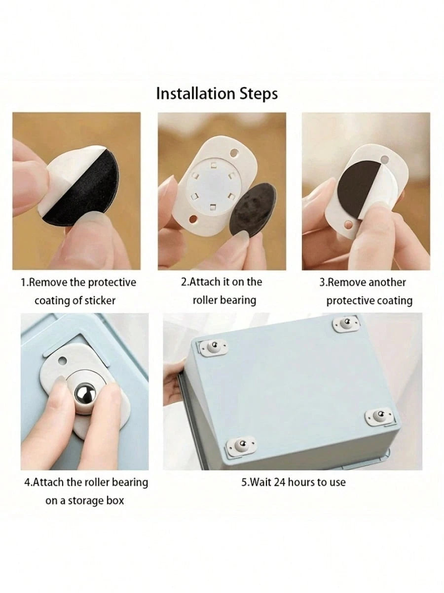 8/12/16pcs Self-Adhesive Mini Caster Wheels 360° Swivel Stainless Steel Ball Bearings No-Drill Sticky Rollers For Storage Boxes Trash Cans Furniture Home Appliances Moving Quiet Wear-Resistant Heavy D