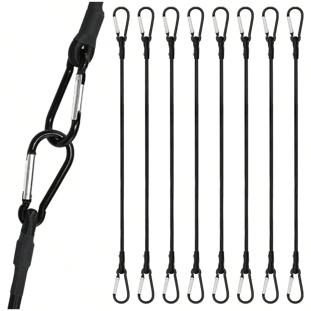 8 Pack Bungee Cord With Hooks, 24 Inch Adjustable Heavy Duty Carabiner Bungee Cord With Black Bungee Straps & Hooks, High Break Strength For Outdoor Luggage Rack, Cargo, Hand Carts, Bike, Camping Gear