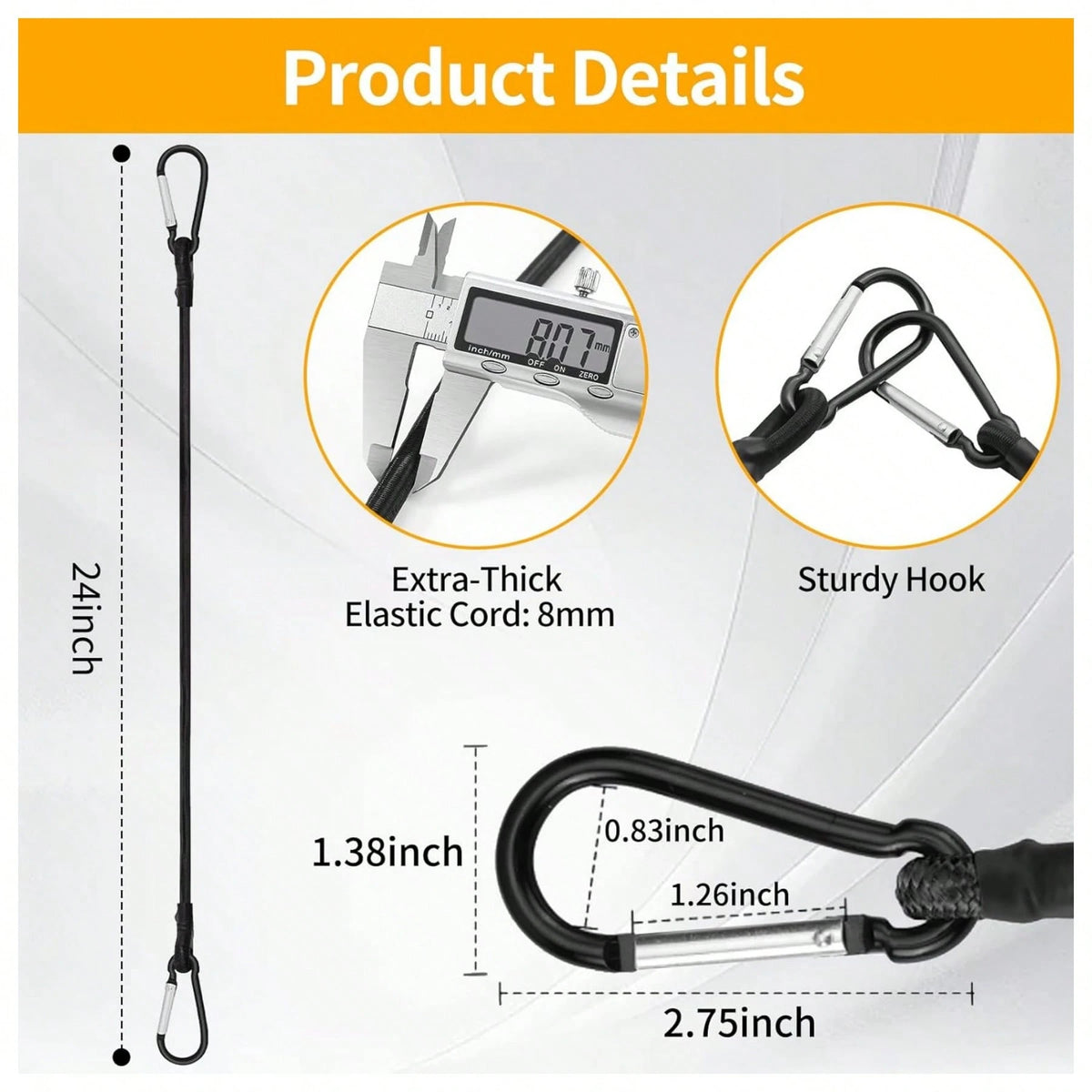 8 Pack Bungee Cord With Hooks, 24 Inch Adjustable Heavy Duty Carabiner Bungee Cord With Black Bungee Straps & Hooks, High Break Strength For Outdoor Luggage Rack, Cargo, Hand Carts, Bike, Camping Gear