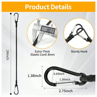 8 Pack Bungee Cord With Hooks, 24 Inch Adjustable Heavy Duty Carabiner Bungee Cord With Black Bungee Straps & Hooks, High Break Strength For Outdoor Luggage Rack, Cargo, Hand Carts, Bike, Camping Gear