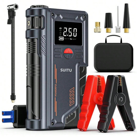 8000A 150PSI Jump Starter With Air Compressor, 12V Portable Car Battery Charger For All Gas And 10.0L Engines, Car Starter Jump Box With Jumper Cable, 3 Modes Flashlight And Storage Case