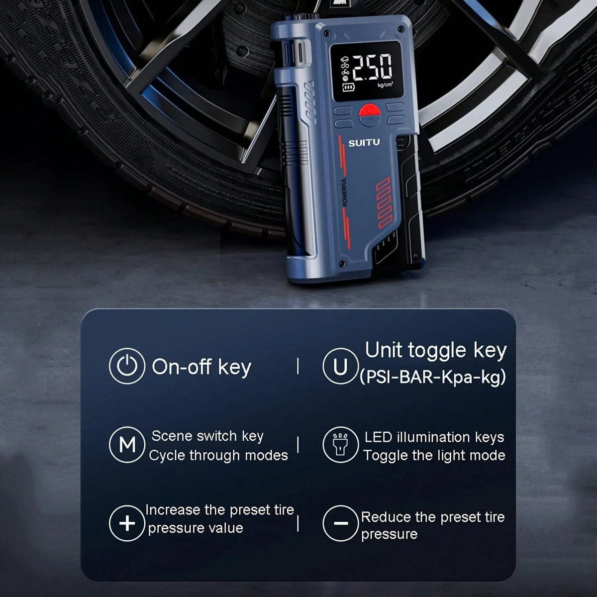 8000A 150PSI Jump Starter With Air Compressor, 12V Portable Car Battery Charger For All Gas And 10.0L Engines, Car Starter Jump Box With Jumper Cable, 3 Modes Flashlight And Storage Case