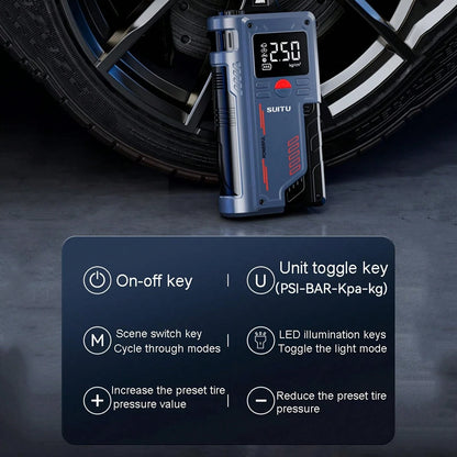 8000A 150PSI Jump Starter With Air Compressor, 12V Portable Car Battery Charger For All Gas And 10.0L Engines, Car Starter Jump Box With Jumper Cable, 3 Modes Flashlight And Storage Case
