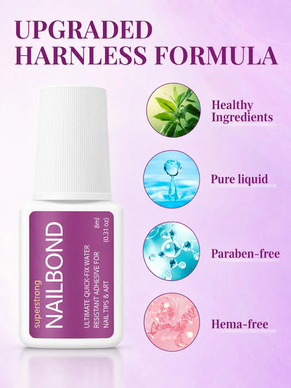 8ml Extra Strong Brush-On Nail Glue For Acrylic Nails, Nail Tips & Press-On Nails For Glue-On Fake Nails, Fix Broken Nail. Acrylic Nail Glue Nail Bond Nail Glue Gel