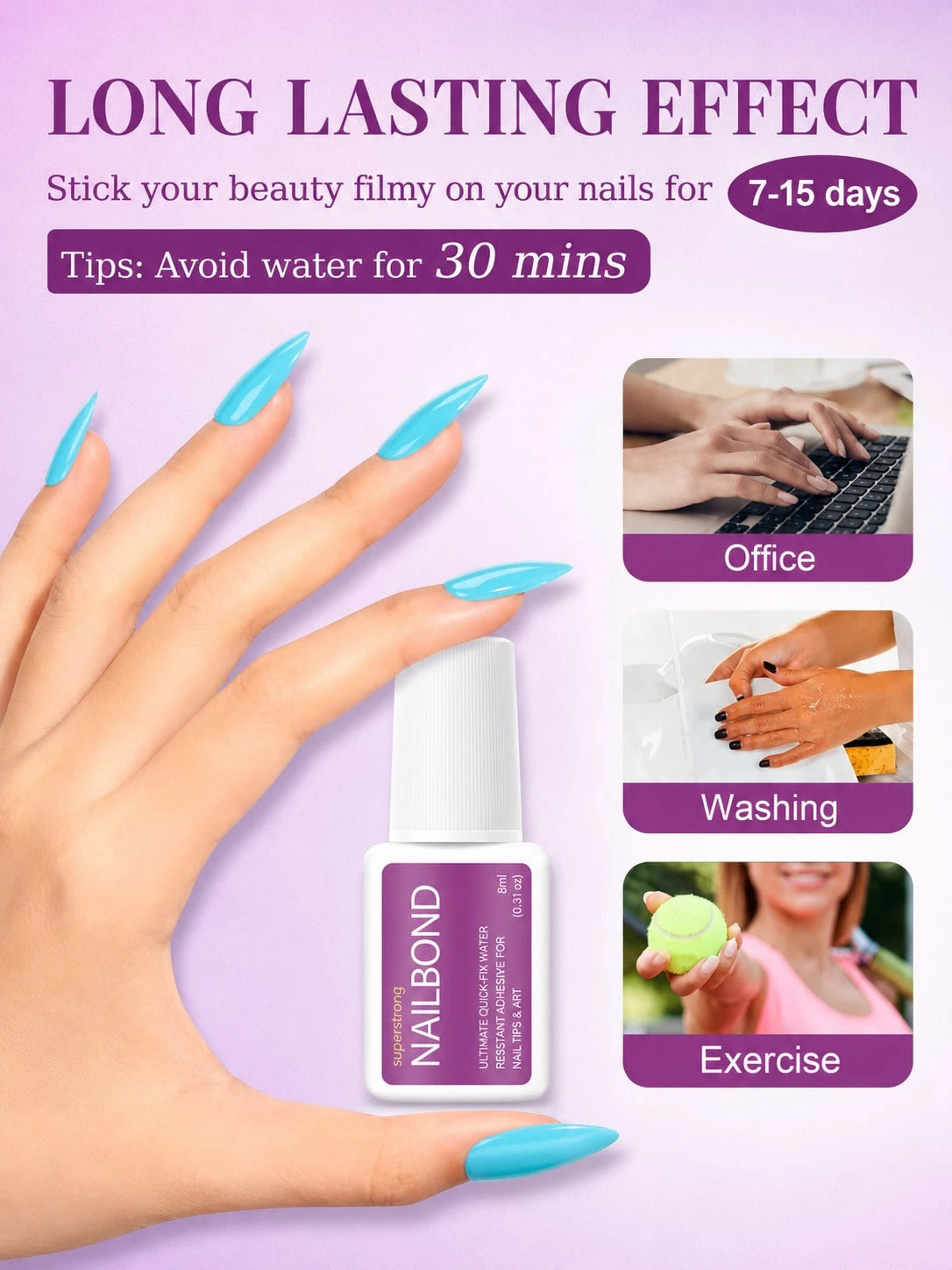 8ml Extra Strong Brush-On Nail Glue For Acrylic Nails, Nail Tips & Press-On Nails For Glue-On Fake Nails, Fix Broken Nail. Acrylic Nail Glue Nail Bond Nail Glue Gel