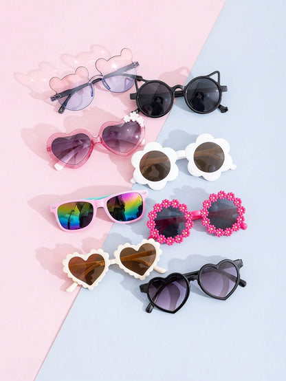 8pcs/1pc Kids' Little Bear Shaped Fashion Glasses For Summer, Perfect For Daily Wear. Kids`S Little Bear Shapes&Flower Shapes Fashion Glasses For Summer, Suitable For Daily Use Glasses Box