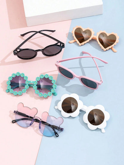 8pcs/1pc Kids' Little Bear Shaped Fashion Glasses For Summer, Perfect For Daily Wear. Kids`S Little Bear Shapes&Flower Shapes Fashion Glasses For Summer, Suitable For Daily Use Glasses Box