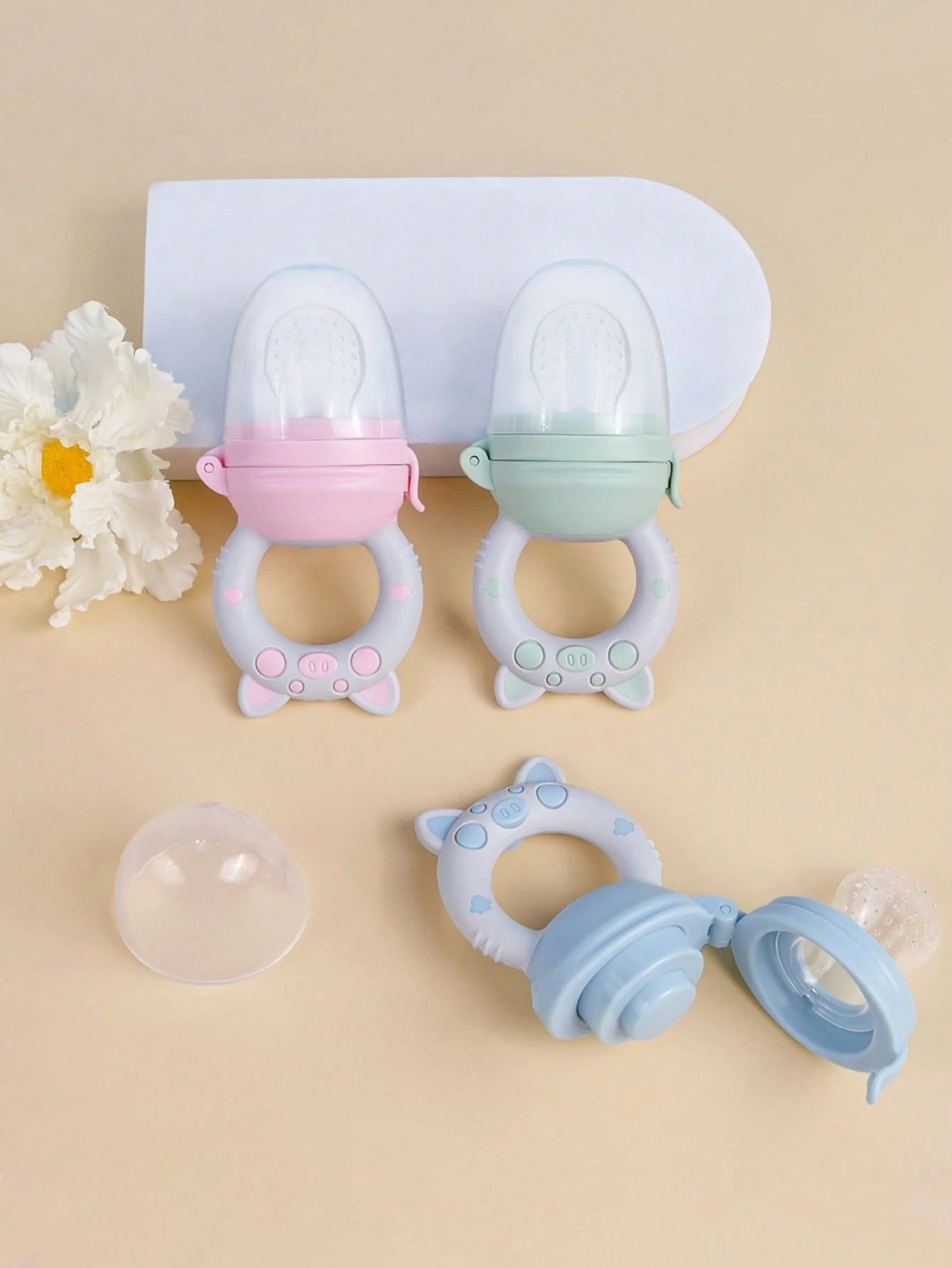 8pcs Baby Feeding Set, Silicone Absorbent Base Plate, Wooden Handle Fork & Spoon, Silicone Bottle, Fruit & Vegetable Feeder, Pacifier, Infant Silicone Pacifier Gift Set