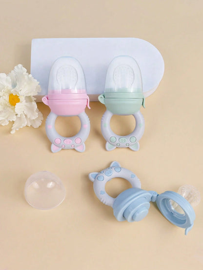 8pcs Baby Feeding Set, Silicone Absorbent Base Plate, Wooden Handle Fork & Spoon, Silicone Bottle, Fruit & Vegetable Feeder, Pacifier, Infant Silicone Pacifier Gift Set