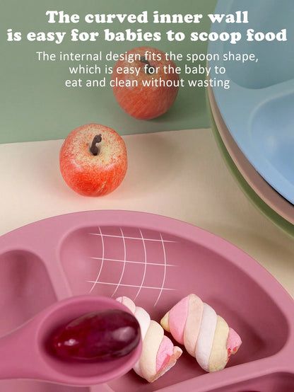 8pcs Baby Feeding Set, Silicone Absorbent Base Plate, Wooden Handle Fork & Spoon, Silicone Bottle, Fruit & Vegetable Feeder, Pacifier, Infant Silicone Pacifier Gift Set
