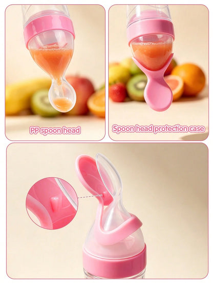 8pcs Baby Feeding Set, Silicone Absorbent Base Plate, Wooden Handle Fork & Spoon, Silicone Bottle, Fruit & Vegetable Feeder, Pacifier, Infant Silicone Pacifier Gift Set