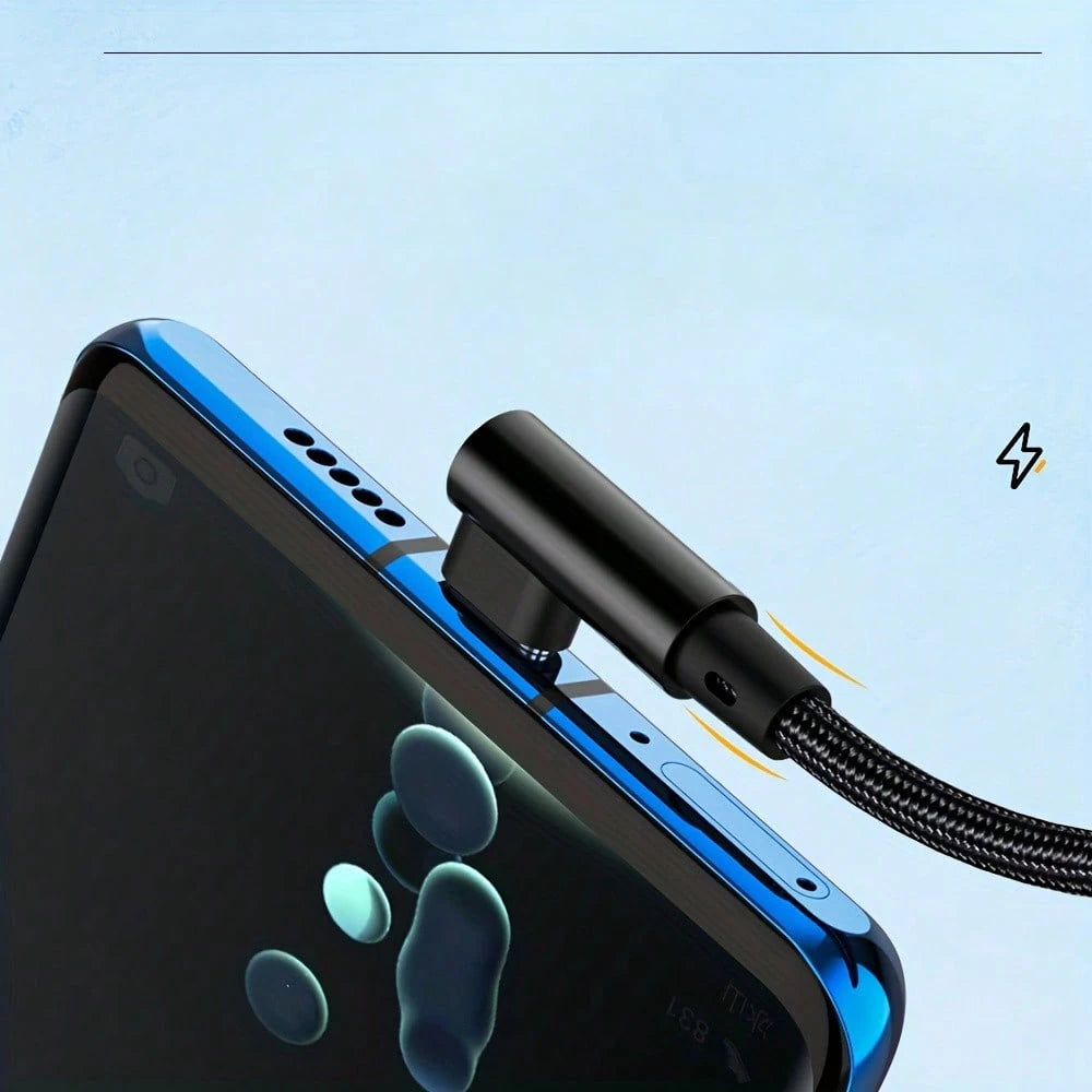 90-Degree USB-A To USB-C Fast Charging Data Cable, Compatible With Honor Mate 50 Pro/100 Pro/100 Pro+/90 Pro/90 Pro+, Galaxy S24/S23/S22/S21/S20/A53/A51, Note 20/10, Realme GT/GT Neo/GT Neo2T/Nan And