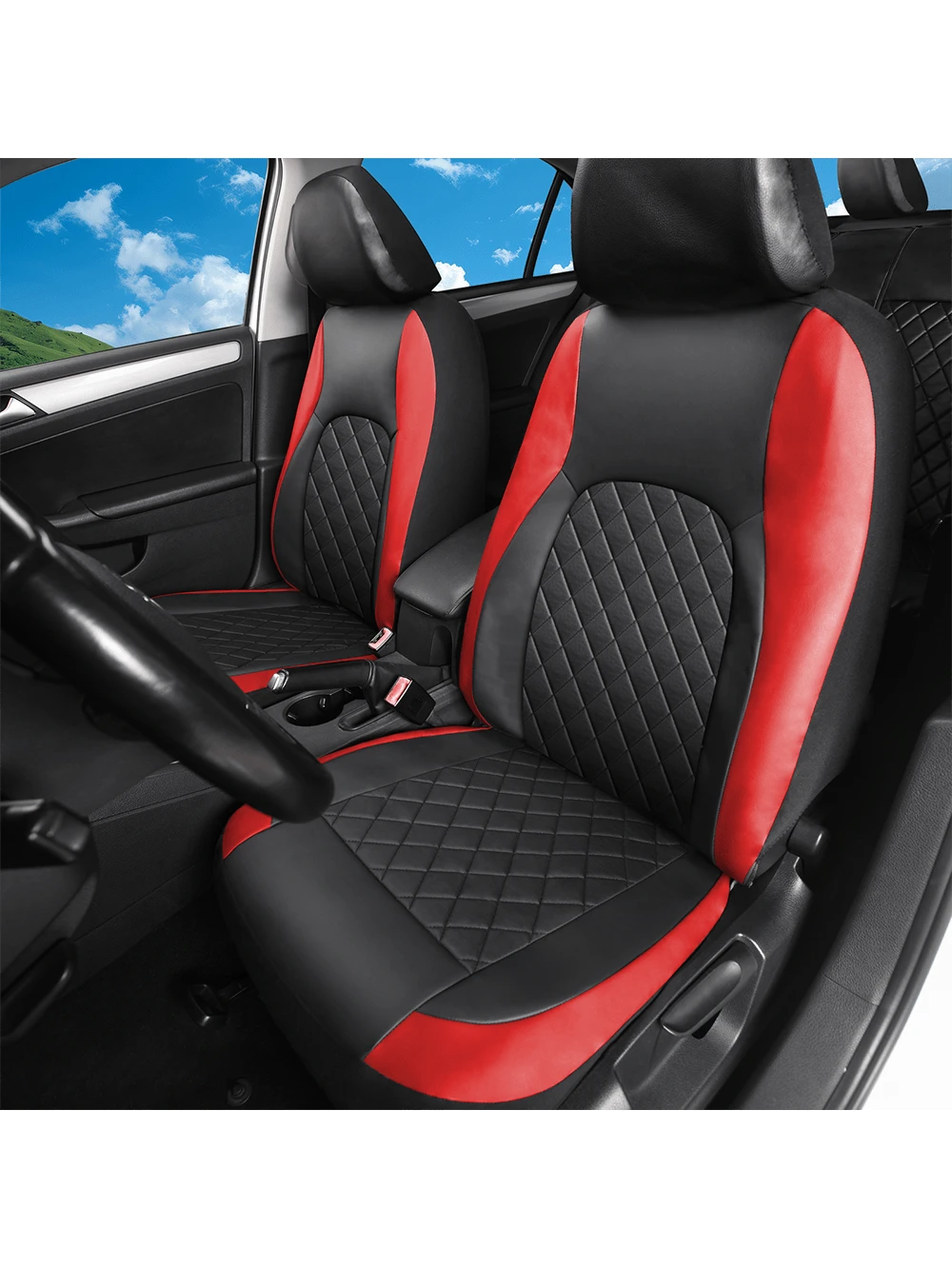 9PCS Car Seat Cover PVC Fabric Fashion Sport Seat Cover Car Interior Accessories, Car Seat Cover Full Set, Car Accessories