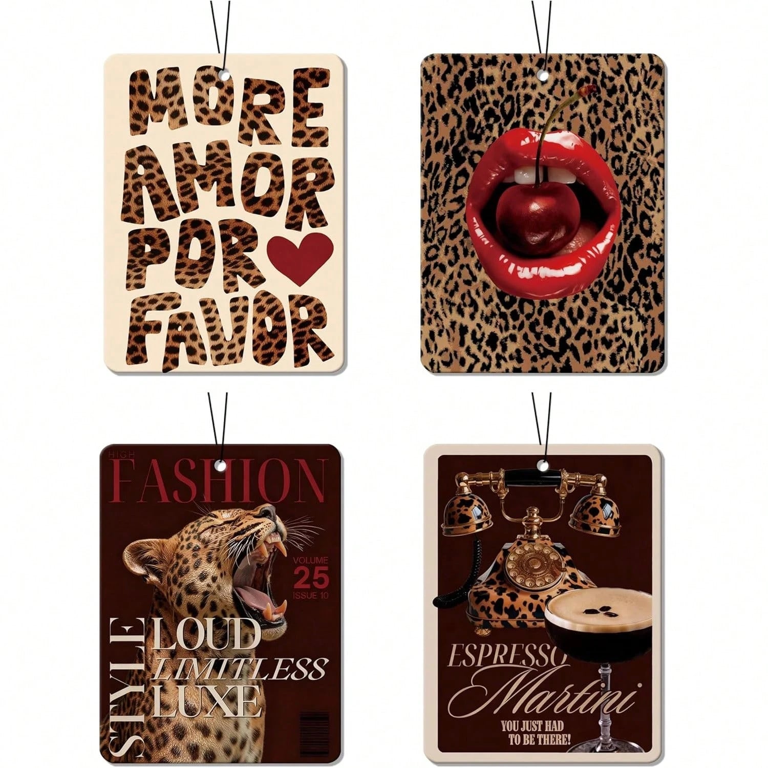 A 4-Pack Of Stylish Leopard Print Car Air Freshener Tablets, Featuring A Sexy Red Leopard Print Design. Suitable For Cars, Wardrobes, Drawers, Books, Etc. Cute And Girly Car Interior Accessories, Excl