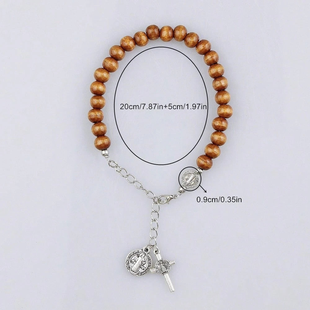 A New Cross Round Wooden Bead Hand Woven Car Accessory Steering Wheel Chain Car Pendant