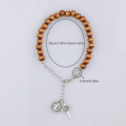 A New Cross Round Wooden Bead Hand Woven Car Accessory Steering Wheel Chain Car Pendant