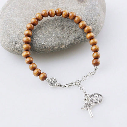 A New Cross Round Wooden Bead Hand Woven Car Accessory Steering Wheel Chain Car Pendant