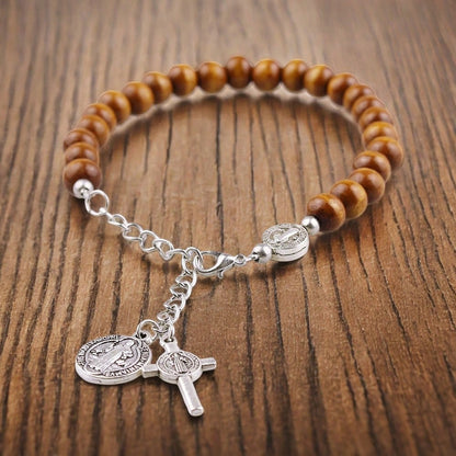 A New Cross Round Wooden Bead Hand Woven Car Accessory Steering Wheel Chain Car Pendant