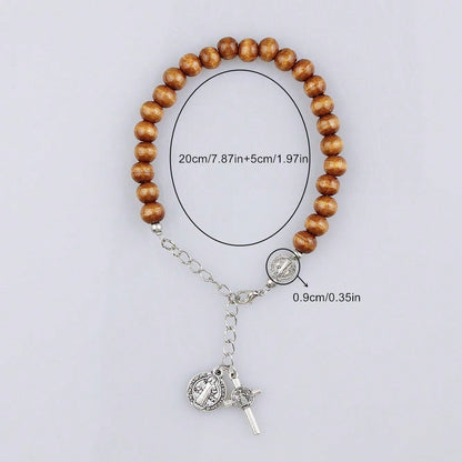 A New Cross Round Wooden Bead Hand Woven Car Accessory Steering Wheel Chain Car Pendant